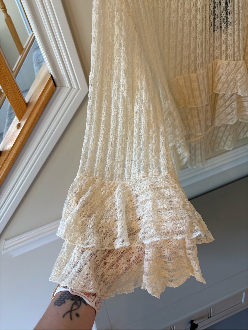 Ivory Lace Ruffle High-Neck Blouse - Picture 3 of 16